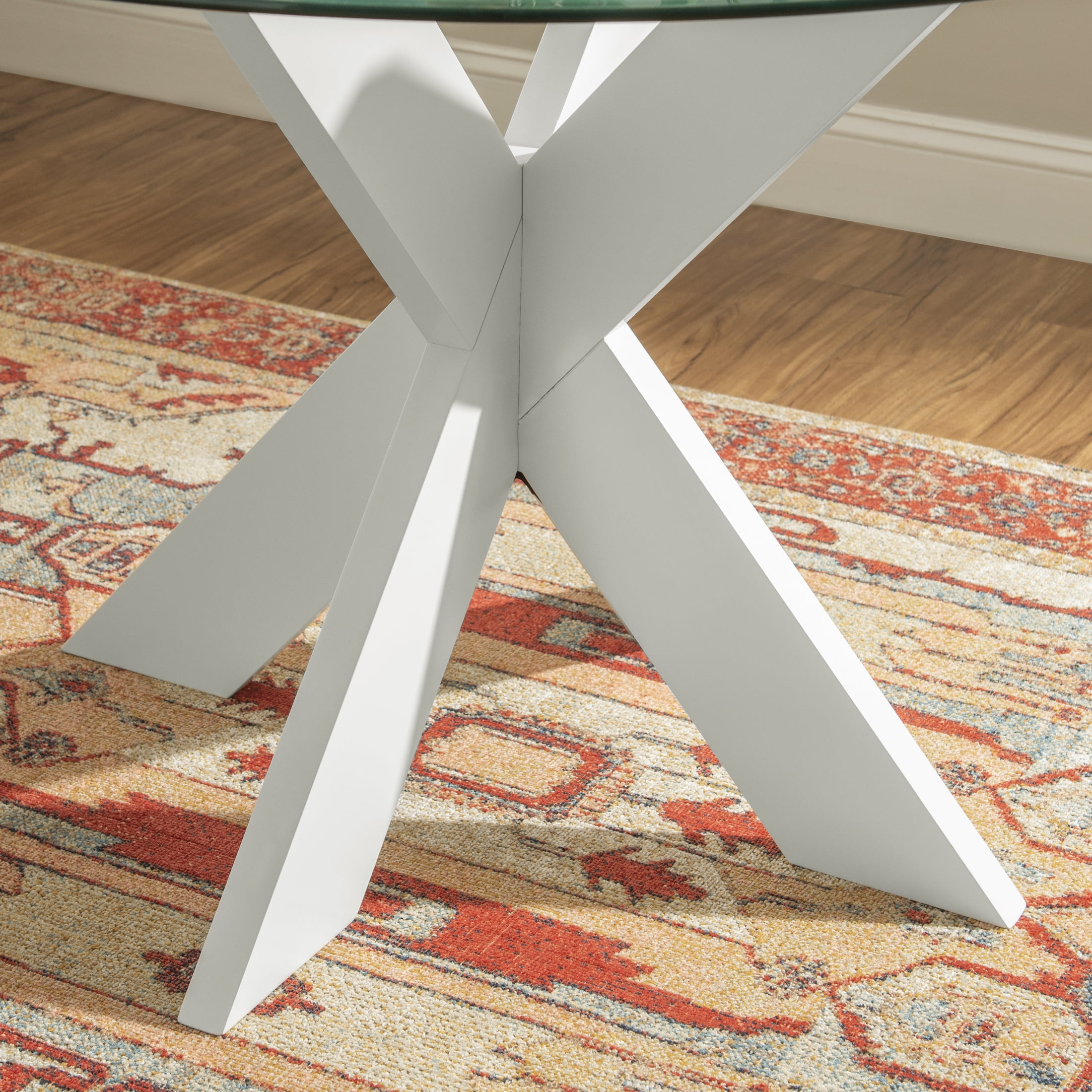 Powell Augusta Wood X-Base Dining Table with Glass Top, White