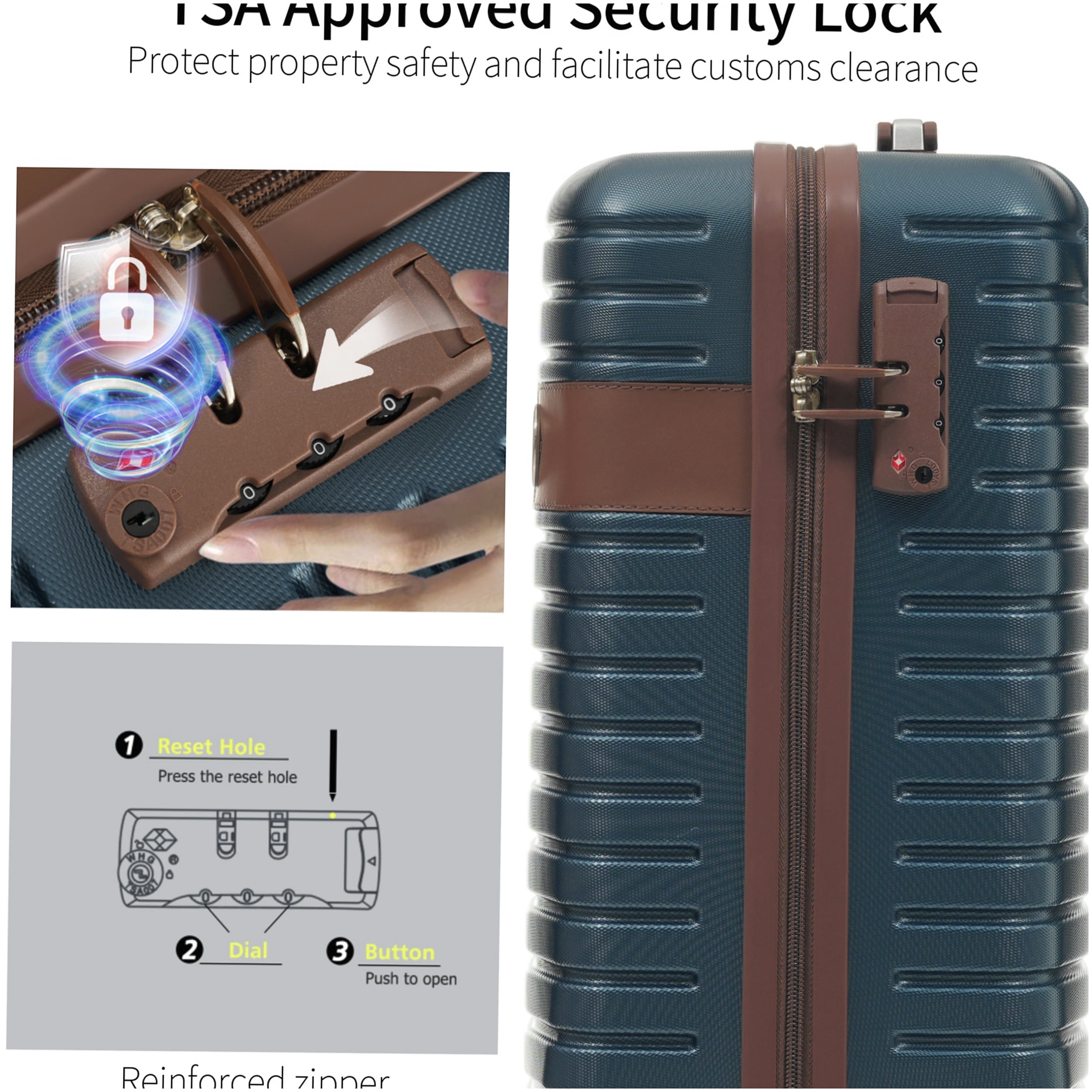 Airline Approved Carry On Luggage Set 3 Piece Lightweight Hardshell Suitcases with Wheels in Ink Blue