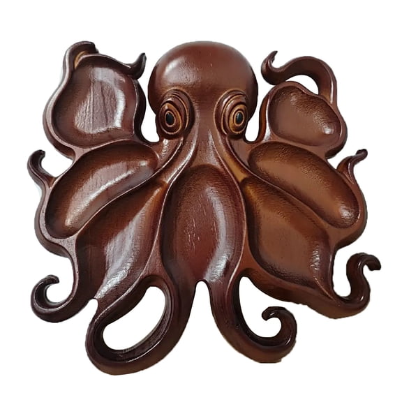 8 Inch Octopus Charcuterie Platter, Ocean Themed Wood Serving Tray for Cheese & Appetizers, Food Safe Platter with Unique Design, Gift for Seafood Lovers & Party Entertaining