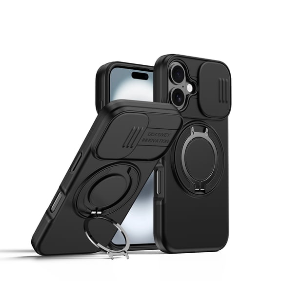 ELEHOLD for iPhone 17 Magnetic Case,Shockproof Rugged Kickstand Drop Protection Phone Case With Sliding Lens Cover,Black
