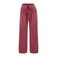 thumbnail image 3 of Pxiakgy Women Wide Leg Palazzo Pants Summer High Waist Flowy Casual Trousers Loose Lounge Travel Vacation Clothes Work Pants Business Casual Formal Dressy Pants with Pockets Tie Knot Beach Pants, 3 of 6
