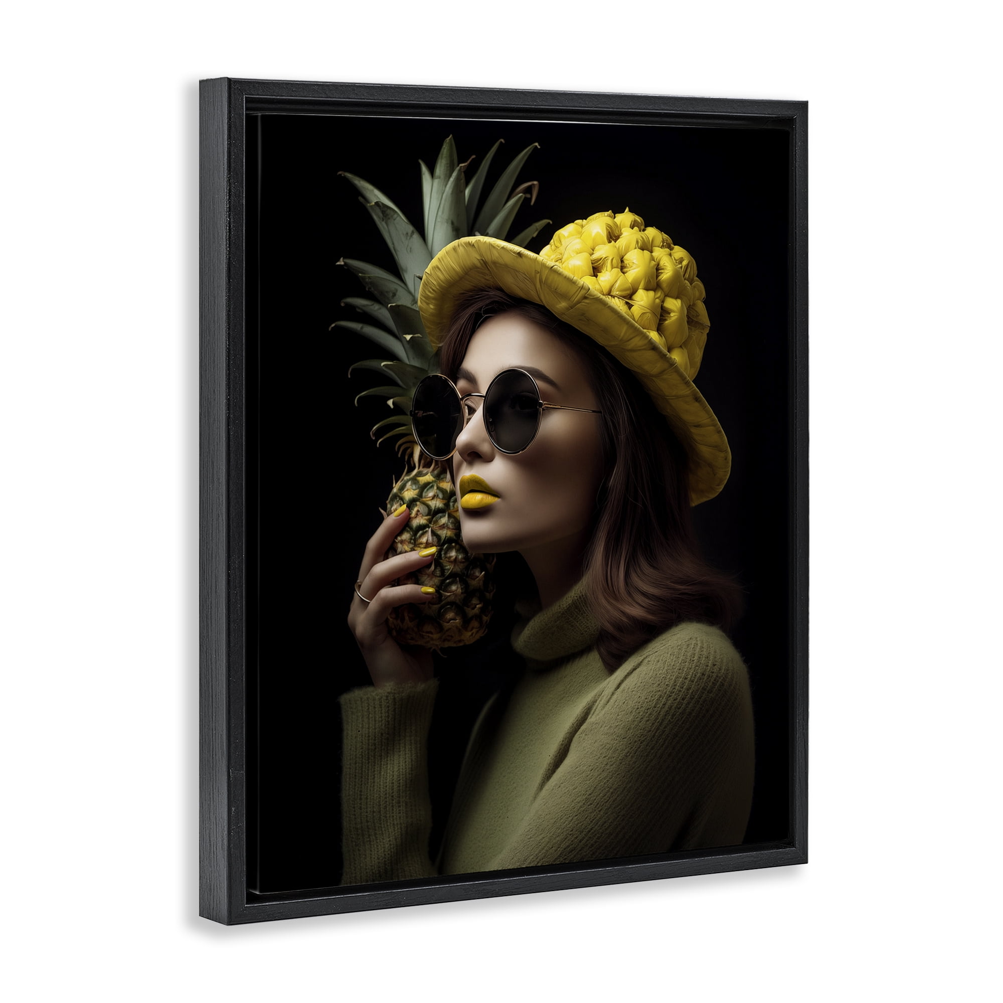Stupell Industries Chic Tropical Woman Novelty Painting Black Floater Framed Art Print Wall Art, 25 x 31