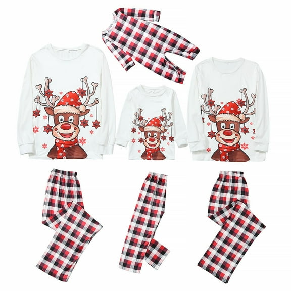 Onlypjs Family Matching Christmas Pajamas – Red Plaid Pants & Reindeer Print Long Sleeve Top Holiday Sleepwear for Women, Men