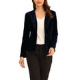 thumbnail image 1 of Unique Bargains Veste Blazer à Col à Revers en Velours pour Femmes, Bleu Profond, L, 1 of 5