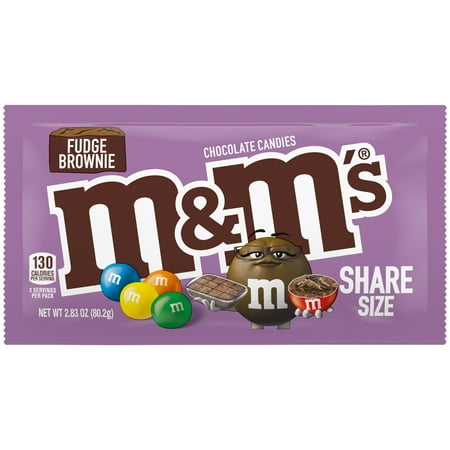 M&M's Fudge Brownie Milk Chocolate Candy, Share Size - 2.83 oz Bag