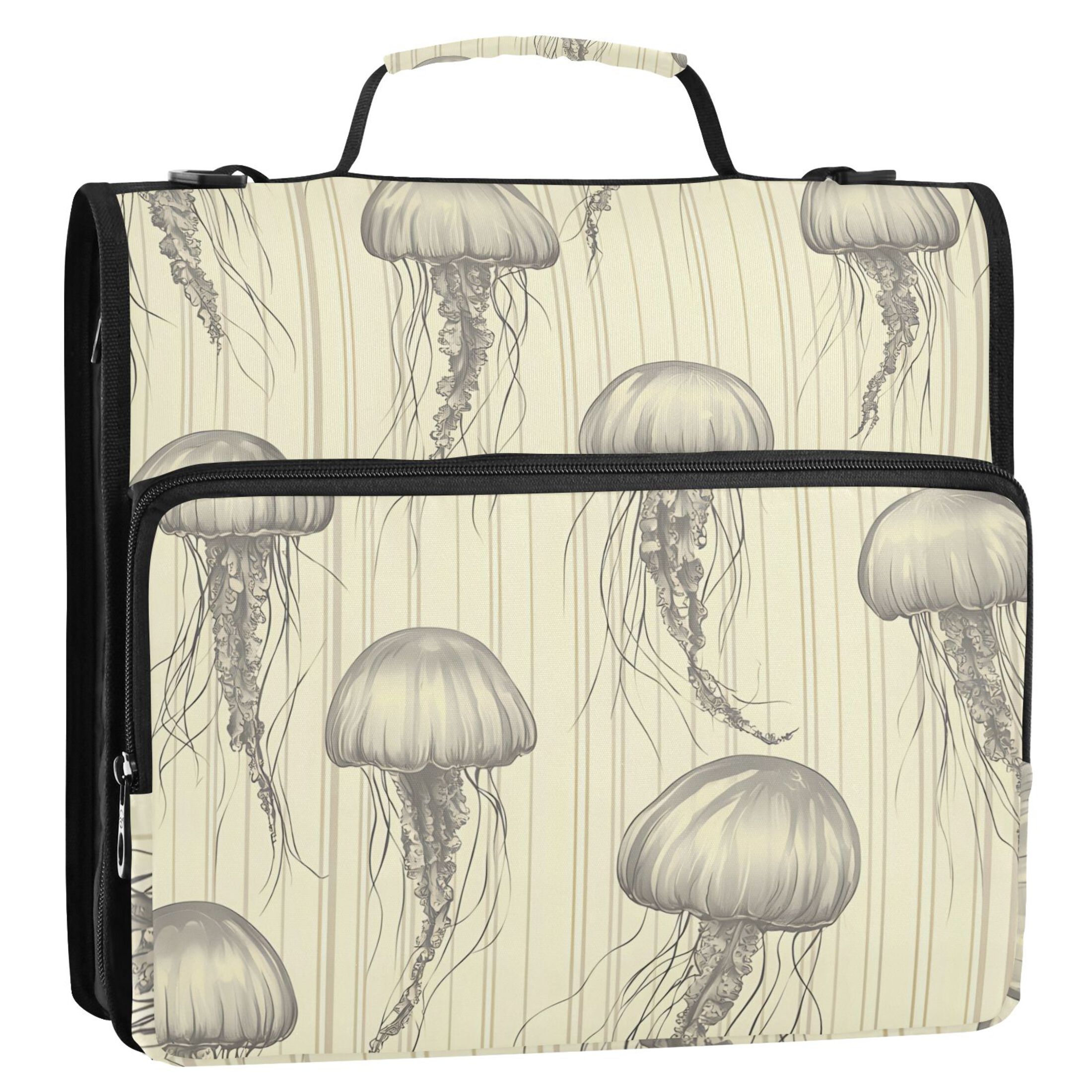 ALAZA Zipper Binder Retro Jellyfish Stripes 3 Ring Trapper Keeper File Folder Organizer Bag