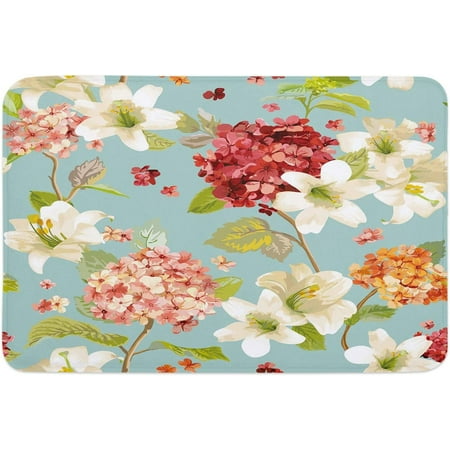 

Hortensia Memory Foam Doormat Anti-Skid Absorbent Indoor Door Mat Soft Floor Mat for Entryway Patio Kitchen High Traffic Areas Decor Autumn Flowers and Plants Blooms Texture 24x16 Inch