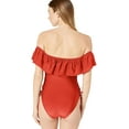 thumbnail image 5 of YDX Women's Swimwear Flounce Off Shoulder One Piece Ruffles Bathing Suit, Shimmery Merlot, X-Small, 5 of 5
