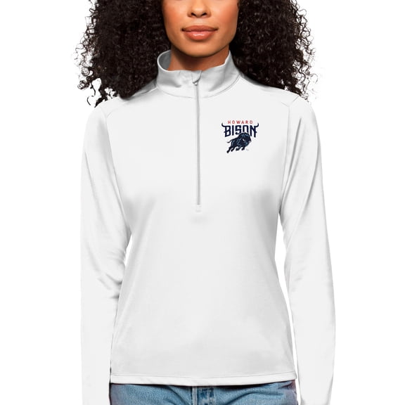 Women's Antigua White Howard Bison Tribute Quarter-Zip Pullover Top