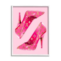 Stupell Industries Pink Glam Logo Shoes Beauty & Fashion Painting White Framed Art Print Wall Art, 11 x 14