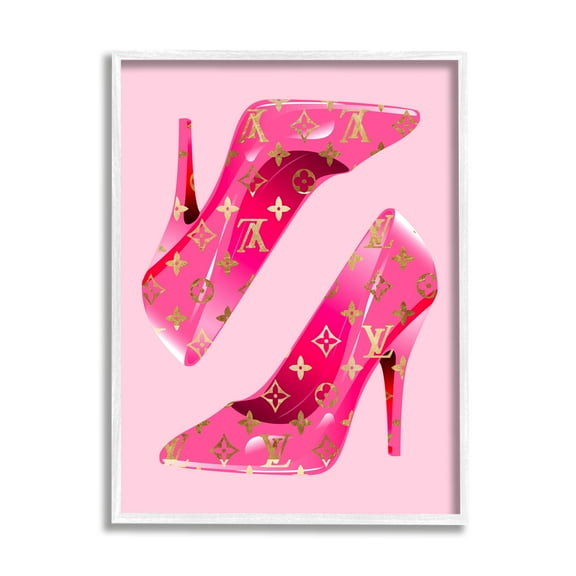 Stupell Industries Pink Glam Logo Shoes Beauty & Fashion Painting White Framed Art Print Wall Art, 11 x 14
