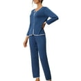 thumbnail image 4 of INSPIRE CHIC Women's Lounge Sets Long Sleeves Knit Pullover Tops with Pants Pajama Sets L Blue, 4 of 6