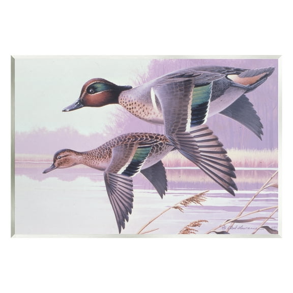Stupell Industries Flying Mallards over Lake Animals & Insects Painting Unframed Art Print Wall Art, 15 x 10