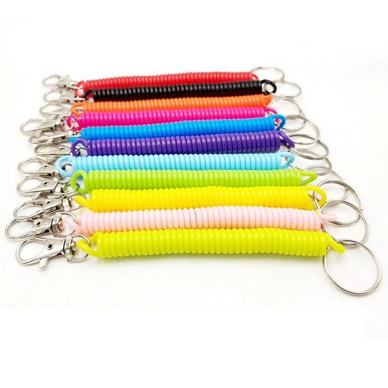 Elastic Spiral Spring Coil Strap Rope Lanyard Key Chain Retractable Clip On  Ring