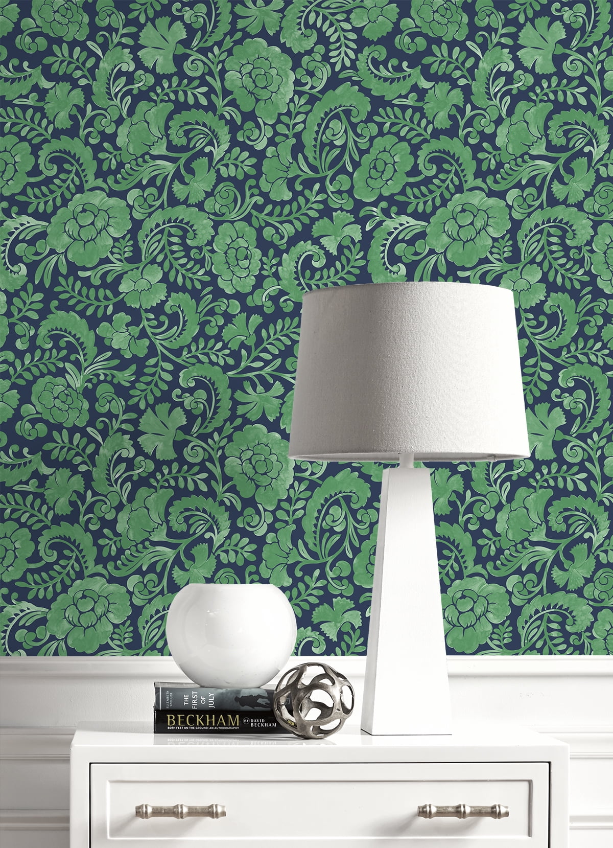NextWall Spearmint & Navy Tonal Paisley Peel and Stick Wallpaper