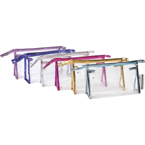 6 bolsas de cosméticos transparentes impermeables con cremallera, bolsas de maquillaje de plástico transparente VI L, bolsa de aseo de viaje portátil, organizador, estuche para lápices (color) Feliz Sencillez