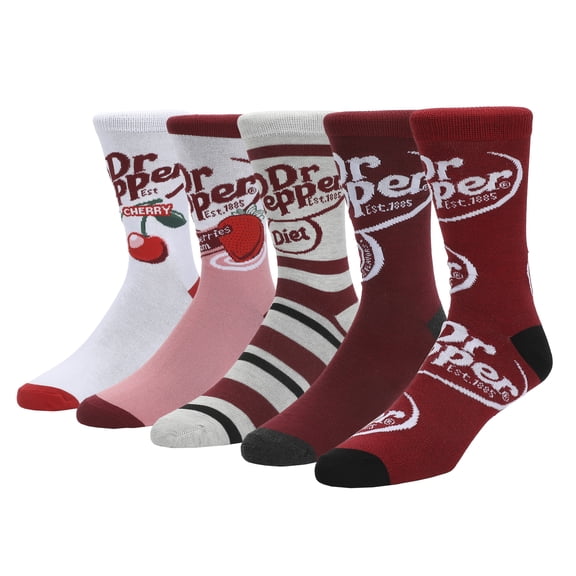 Dr Pepper Variety Logos Men's 5-Pair Pack Casual Crew Socks