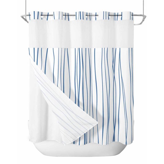 No Hook Shower Curtain with Snap-in Liner, Blue Waterproof Fabric Bathroom Curtains, Abstract Art Gradient Minimalist Modern Texture Bath Curtains & Mesh Top Window Standard 72''x72''