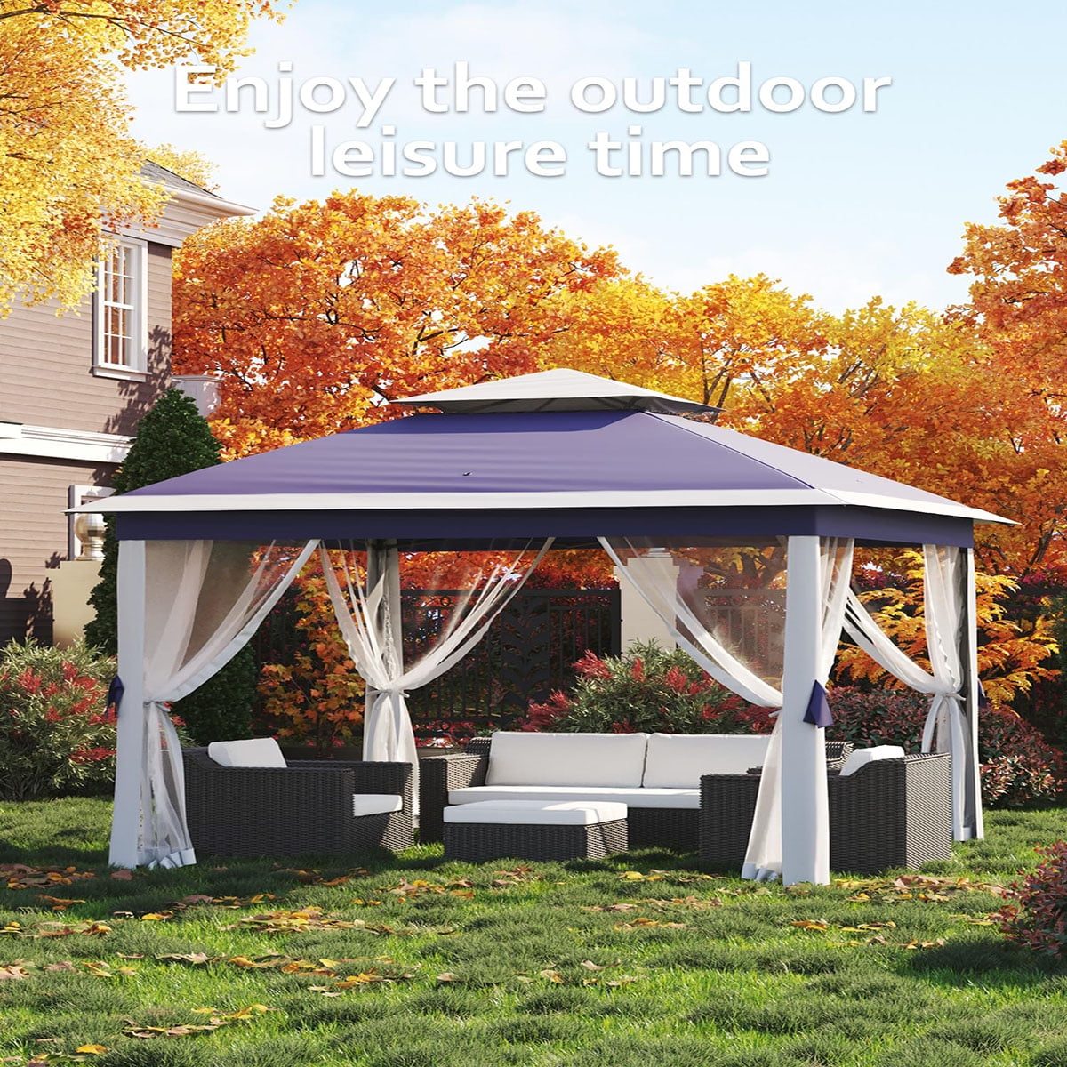 Ataucjin 11x11 FT Outdoor Gazebo, Heavy Duty Pavilion with Sturdy Metal Frame & Double Roofs, Patio Shelter with Mosquito Netting, Ideal for Backyard, Garden, Lawn, Deck