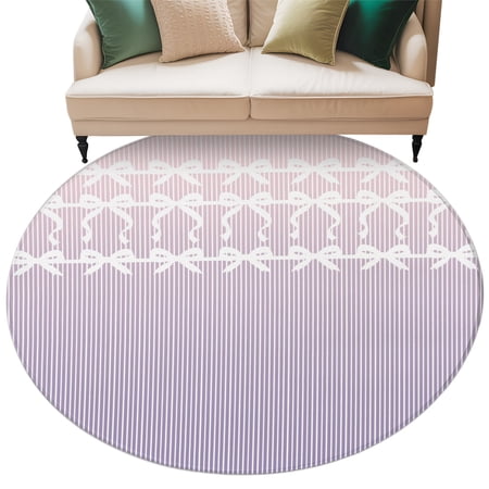 Pink Purple Ombre Striped Bow Knot Round Rug 6ft Washable Circle Kitchen Rugs Non Slip Farmhouse Stripes Large Area Rug Indoor Floor Carpet for Bedroom Living Room Home Office Dining Room Nursery