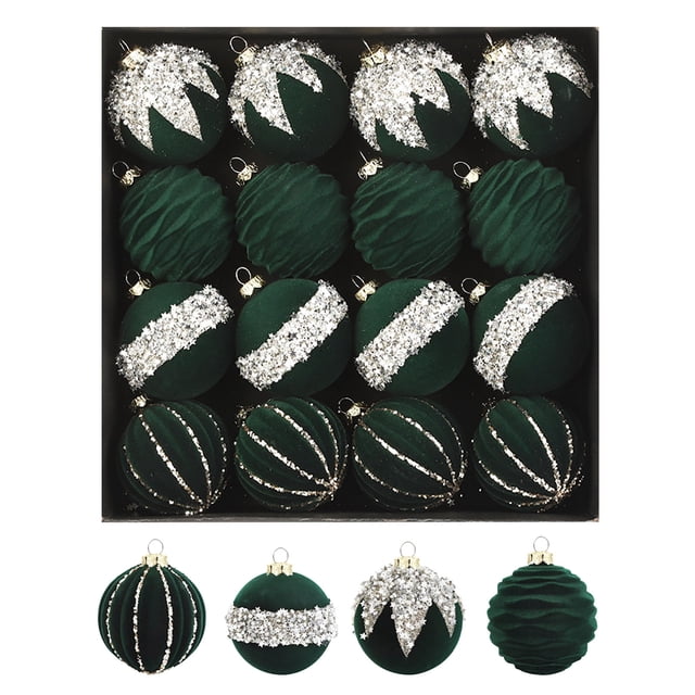 16 Adornos Navideños de Terciopelo con Bolas de Plástico | 6 Cm de Diámetro | Color Marrón | Hebilla Metálica y Cuerda para Colgar | Paquete de 12 | Material: Espuma y Terciopelo