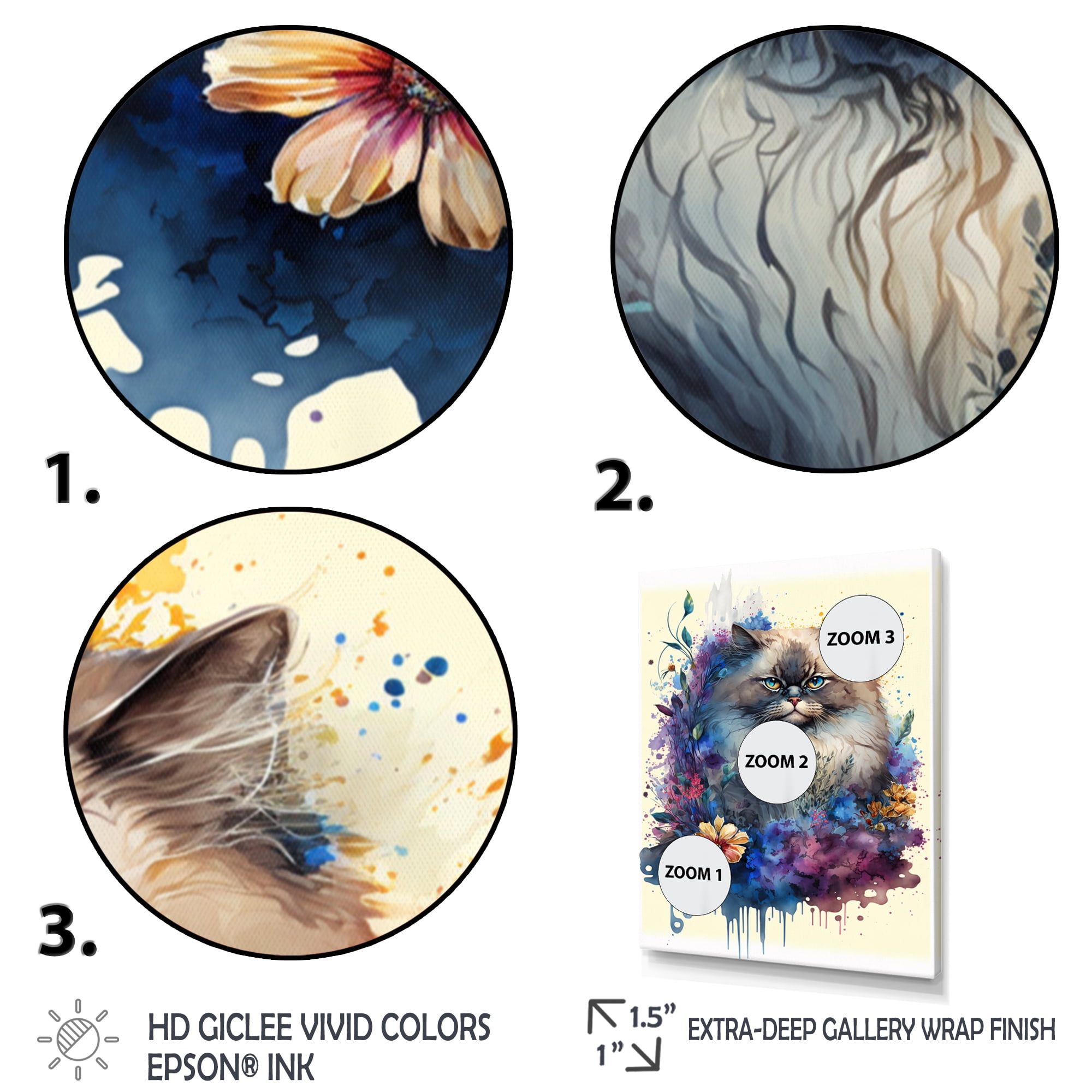 Designart Cute Persian Cat Floral Art II Canvas Wall Art