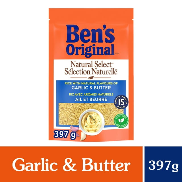 BEN'S ORIGINAL NATURAL SELECT Garlic & Butter Flavour Rice, 397g pouch
