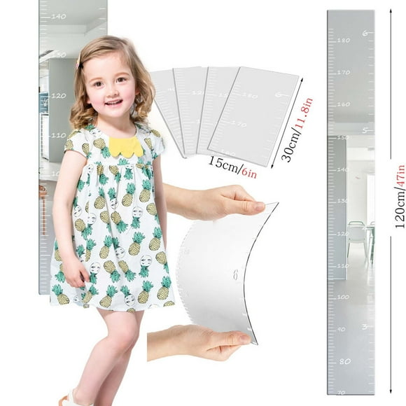 Growth Chart Mirror, Growth Chart Mirror for Kids, Height Ruler with Stickers, Nursery Wall Decor Dress Up Center, Shatterproof Acrylic Full Body Measurement, Children Measuring Wall Growth Chart(A)