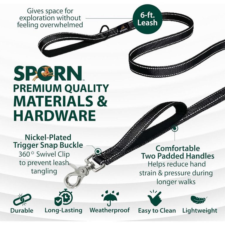 Sporn Dual Handle Padded Dog Training Leash, 6ft Long Dog Leash