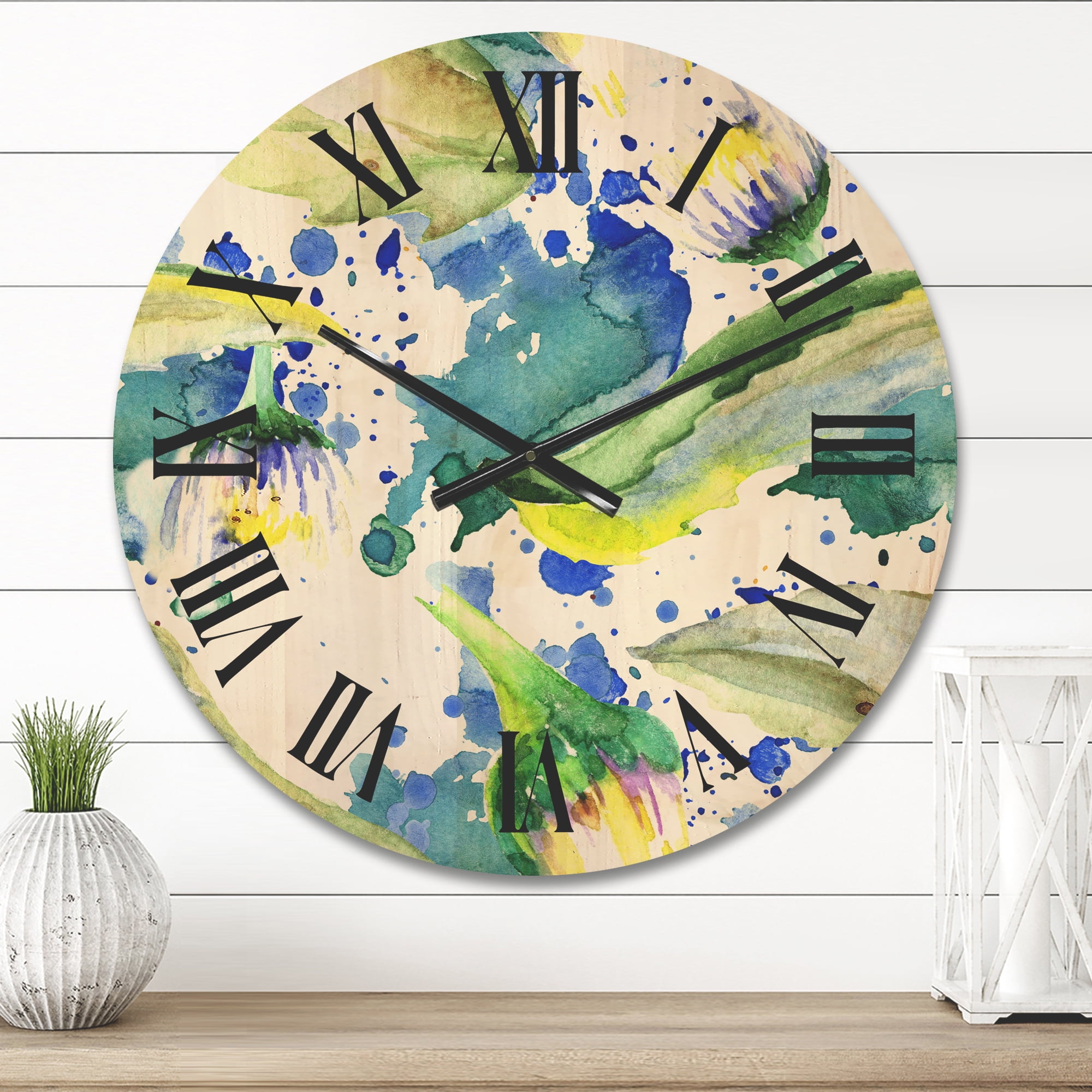 Designart 'Aquarelle Impression of Daisy Flowers I' Traditional Wood Wall Clock
