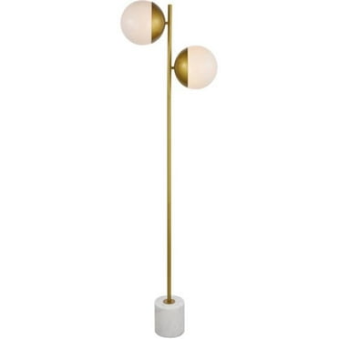 62.5 in. Eclipse 2 Light Floor Lamp Portable Light with Frosted White Glass, Brass
