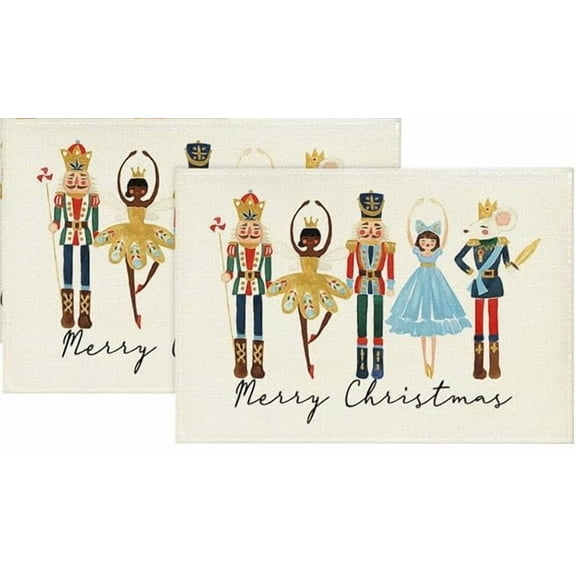 Watercolor Nutcrackers Xmas Balls Merry Christmas Placemats Set of 4, 12x18 Inch Seasonal Winter Holiday Table Mats for Party Kitchen Dining Decoration