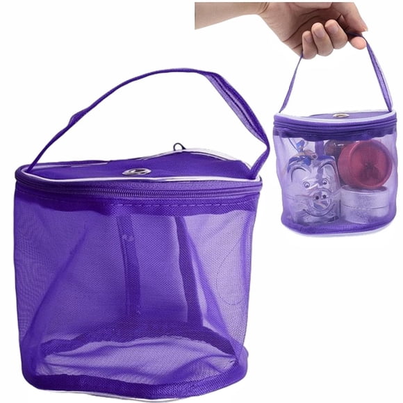 piece mesh yarn storage bag - Round design with spacious capacity - Wool storage bucket - Woven tool basket - 12.5*12.5*13 cm - Suitable for sewing enthusiasts to store yarn accessories - Purple.
