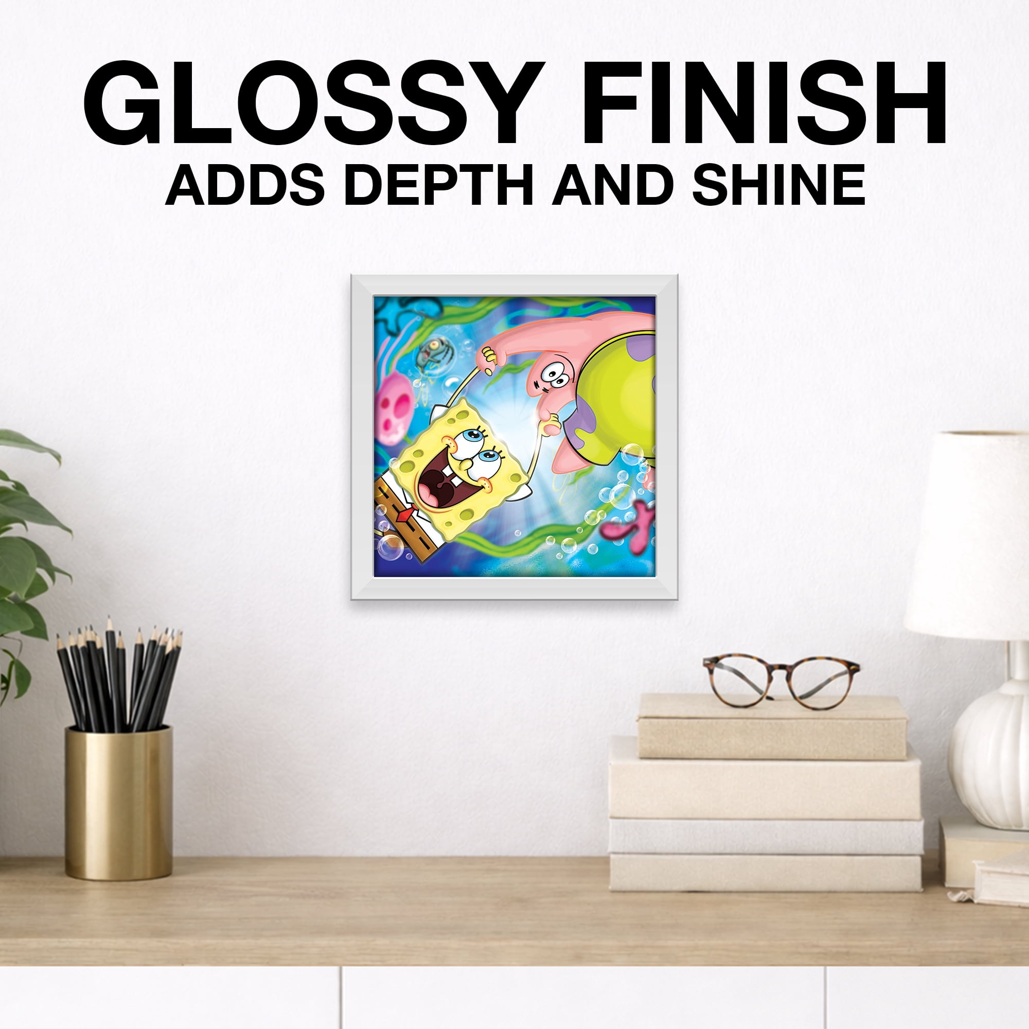 (2 pack) Silver Buffalo Spongebob SquarePants and Patrick Hand Hold Gel Coat 6" x 6" Framed MDF Modern Wall Art