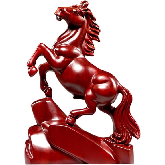 Wooden Horse Figurine, Chinese New Year 2026 Red Horse Statue for Feng Shui Decor, Zodiac Animal Sculpture Attracting Wealth & Good Luck for Office Home