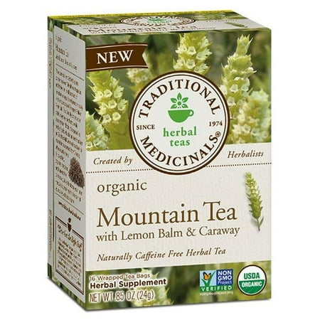 Organic Mountain Tea with Lemon Balm Traditional Medicinals 16 Bags Box
