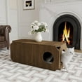 thumbnail image 4 of Pusnapku 39" Coffee Table, Farmhouse Rustic Center Table with Holes and Anti-Collision Corners, Wooden Rectangle Accent Table, for Living Room, 4 of 9