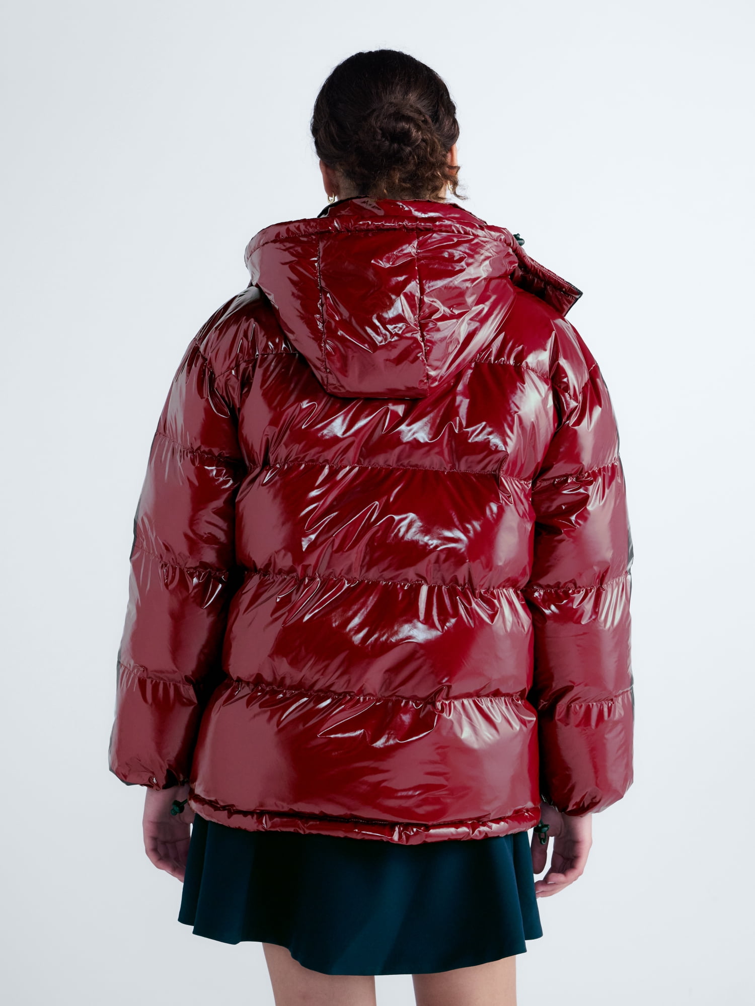 Free Assembly Women's High Gloss Puffer Parka Jacket with Hood, Sizes XXS-XXL