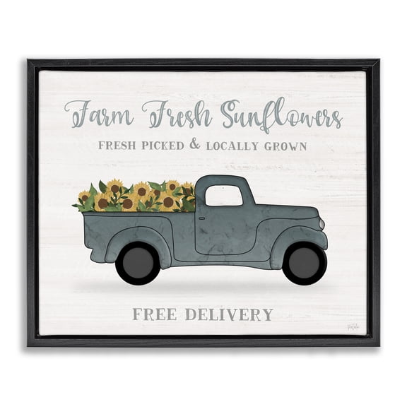 Stupell Industries Rustic Lodge Farm Fresh Sunflowers Rustic Pickup Truck Sign Black Floating Frame Canvas Art, 21 x 17, by Natalie Carpentieri