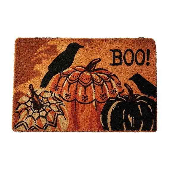 Halloween Pumpkin Crow Coir Doormat 23.6x15.7 Inch Fall Front Porch Welcome Mat Non Slip Seasonal Entryway Decor for Home Indoor Outdoor Display