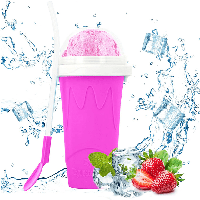 YOPTOP Slushie Maker Cup Smoothie Silicon Cup Frozen Magic Squeeze Cup Homemade Milk Shake Ice Cream Maker Cooling Cup DIY for Kids and Family, Blue,pink