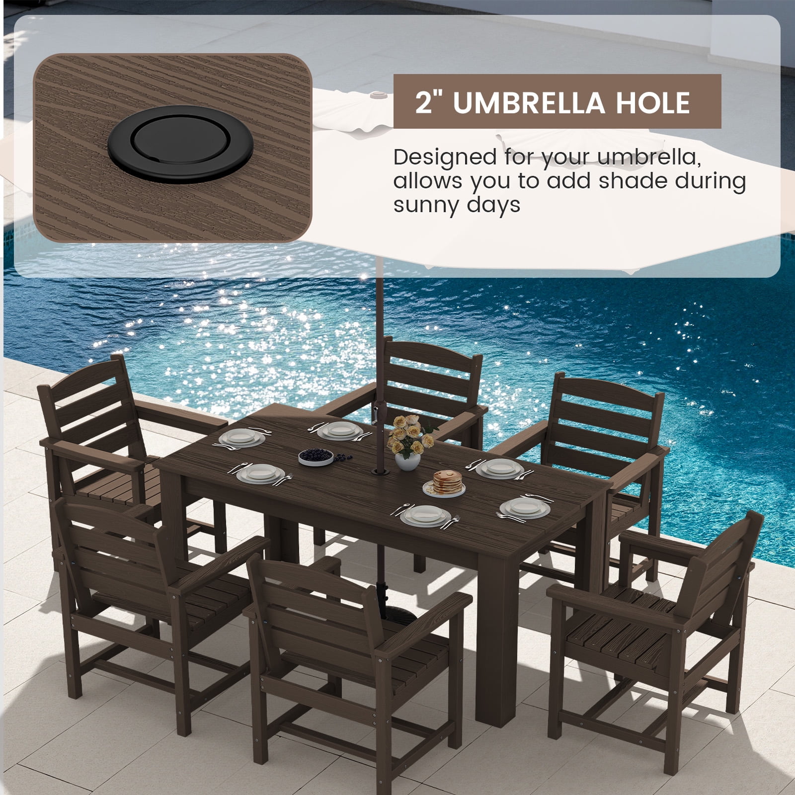 SERWALL Outdoor Dining Set for 10, 2 Outdoor Dining Tables with Umbrella Hole and 8 Armless Dining Chairs, All Weather Patio Dining Set, All Weather Patio Dining Set, Coffee