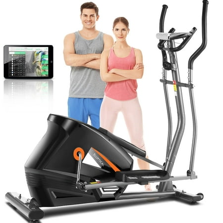 ANCHEER Exercise Elliptical Bike Machine, LCD Monitor Cross Trainer with Pulse Rate Grips and APP, 10-Level Resistance Smooth Quiet Driven for Home Gym Office 390lbs Weight