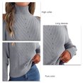 thumbnail image 3 of Women High Collar Sweater Cold Shoulder Long Sleeves Pure Color Loose Fitting Casual Knitted Top Grey S, 3 of 6