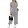 thumbnail image 2 of Fantaslook 2 Piece Sets for Women Casual Summer Travel Vacation Outfits Short Sleeve Tops Wide Leg Pants Lounge Sets, 2 of 9