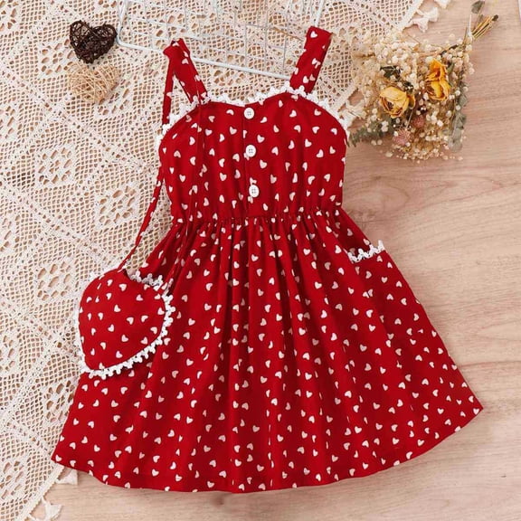 piuwrlz Ones Piece Dress for Kid Girls Lace Flower Sling Skirts Printed One Piece Skirt Set Red Size 5Y
