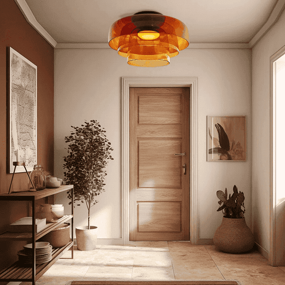 Vintage Glass 3-Layer Ceiling Light, Mid-Century Modern Flush Mount Ceiling Light for Bedroom Living Room Kitchen Island