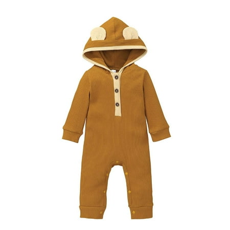 

Penkiiy Newborn Baby Spring And Autumn Clothes Cute Cartoon Ear Comfortable Solid Color Hooded Rompers Newborn Baby 0-3 Months Brown 2023 Summer Deal