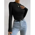 thumbnail image 3 of Women'S Waffle Knit Tops Long Sleeve Shirts Casual Slim Fitted Crew Neck Pullover Shirts Black S, 3 of 6