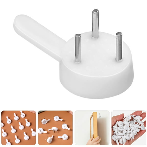 GOOHOCHY 50pcs Plastic Non-Trace Wall Picture Hooks, Non-Mark Hook Invisible Concrete Nail Hard Wall Hook Traceless Hangers Hooks No Damage Hanging Kit for Picture Photo Frame Hangers White